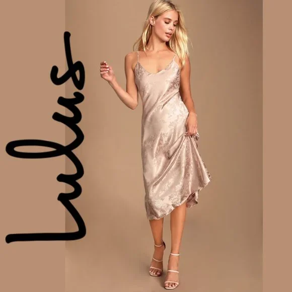 white christmas dresses Champagne Satin Slip Midi Dress – Gabi Swimwear main image 0